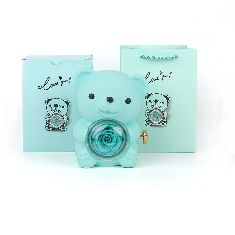 Red teddy bear rose jewelry gift box