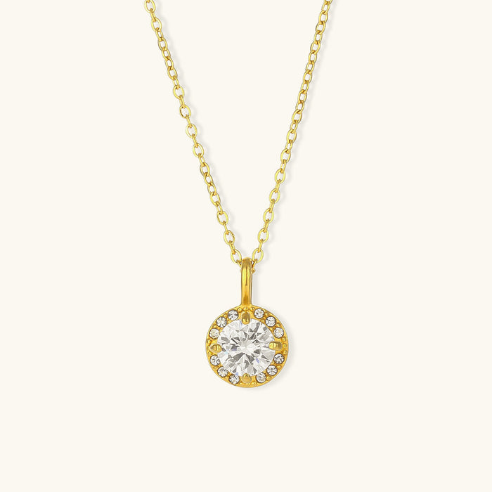 Women's Gold-Tone Pendant Necklace with Halo Setting
