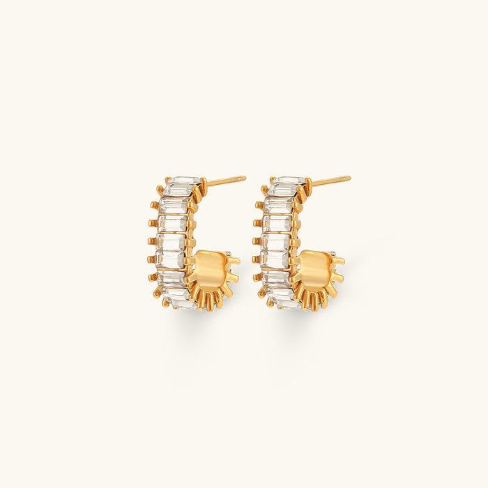 Baguette-Cut Hoop Earrings with Crystal Stones