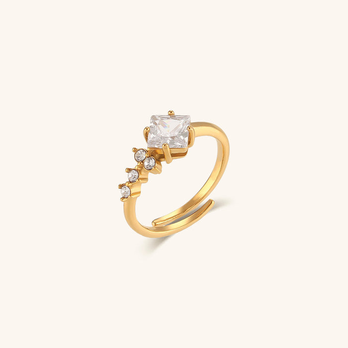 Adjustable Diamond Simulant Ring 18k Gold Plated