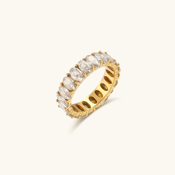 Oval-Cut Eternity Ring Prong-Set in Gold-Plated Band