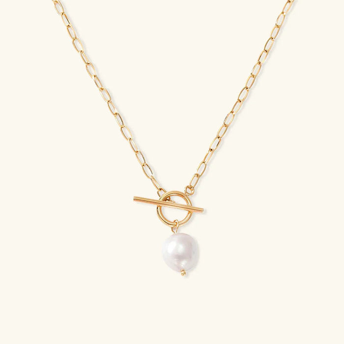 Gold-Plated Faux Pearl Pendant Necklace Women