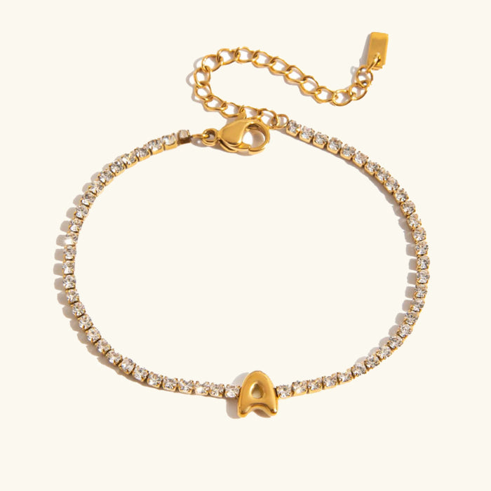 Initial Tennis Bracelet with Bubble Letter Charm