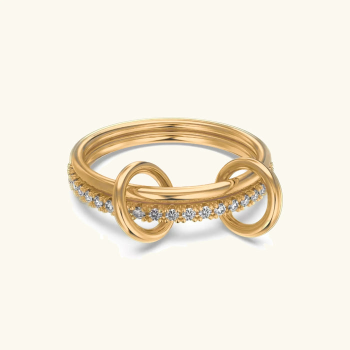 Women's Gold Diamond Stacked Ring with Double Loop Design
