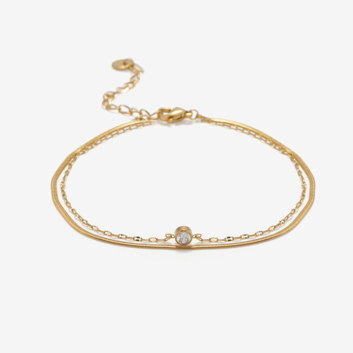 Women's Layered Rhinestone Bracelet with Adjustable Chain