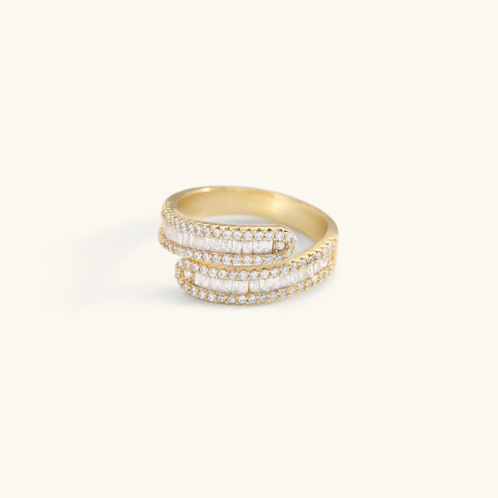 Gold-Plated Stacked Wrap Ring with Clear Stone Rows