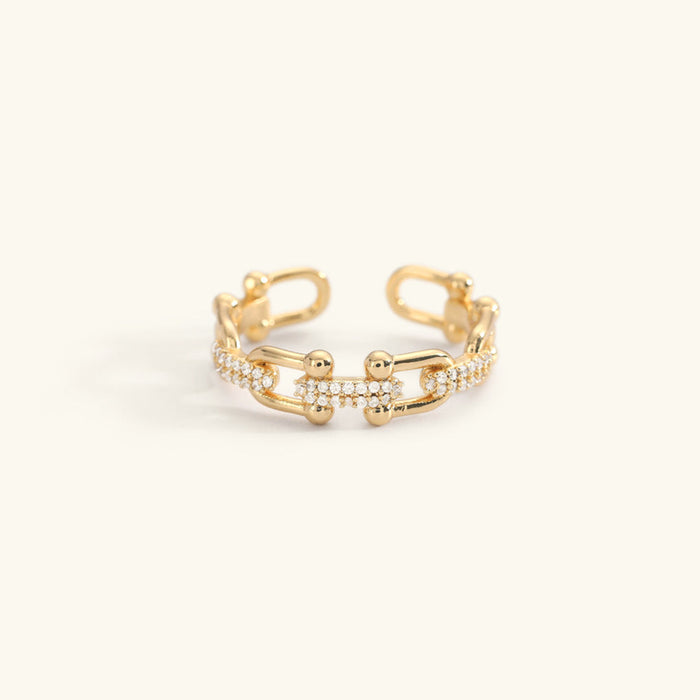Women's Chain Link Ring with Pavé Detail Adjustable