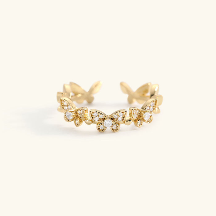 Women's Gold Butterfly Ring with Crystal Accents