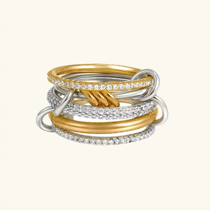 Stacked Diamond Ring with Mixed Metal Bands