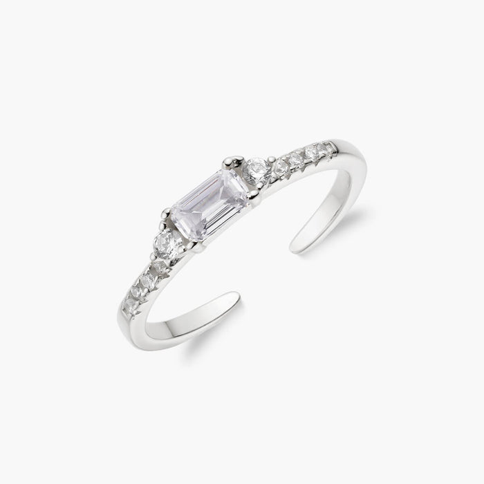 Sterling Silver Adjustable Open Ring with Baguette Crystal