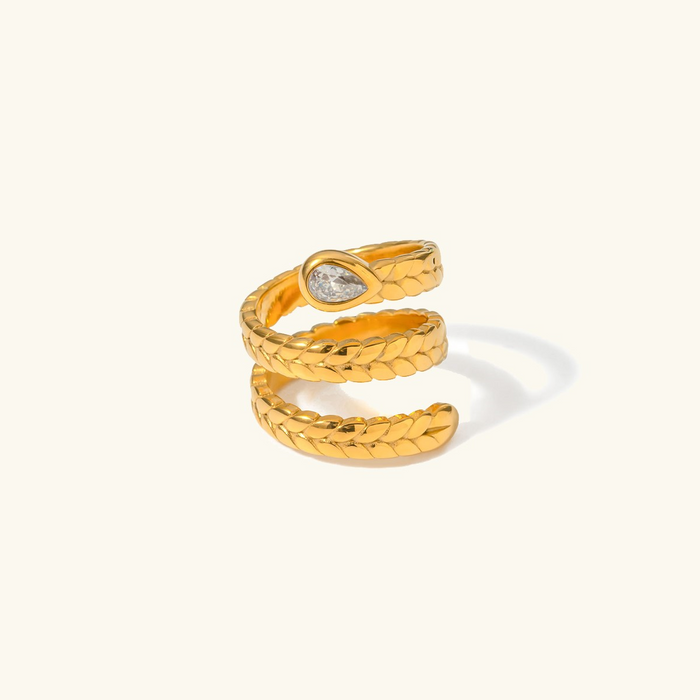 Women's Gold-Plated Serpent Ring with Diamond Simulant