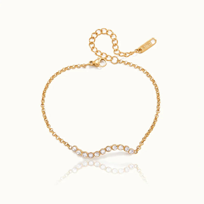 Gold Chain Bracelet with Curved Diamond Bar Detail