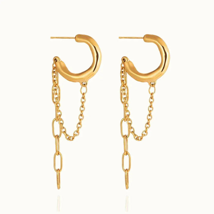 Women's Hoop Earrings with Chain Detail in 18k Gold