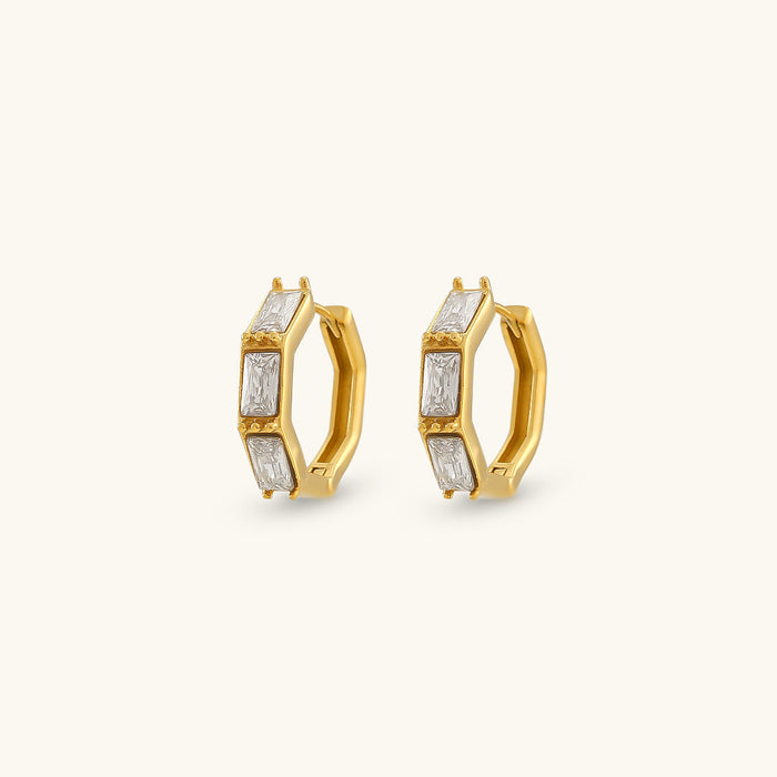 Gold-Tone Hoop Earrings with Baguette Crystal Stones
