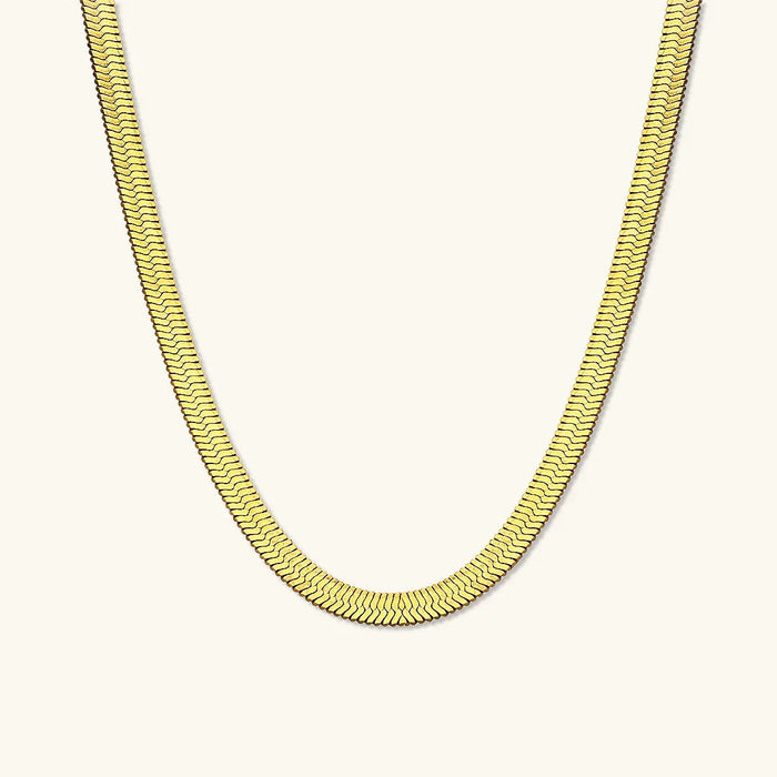 Gold-Plated Flat Herringbone Chain Necklace for Women