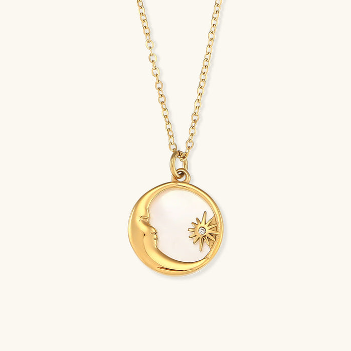Moon and Sun Pendant Necklace Gold-Tone with Chain