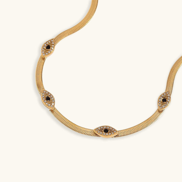Women's Gold Evil Eye Herringbone Chain Necklace