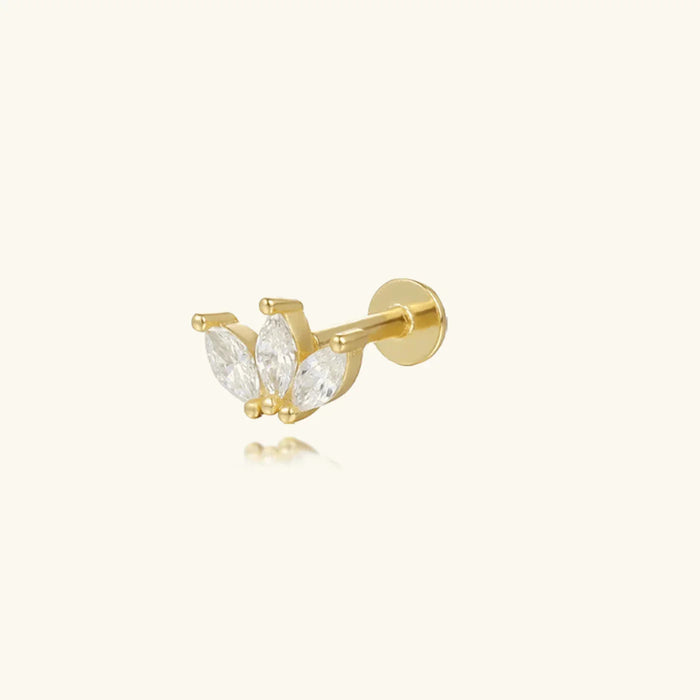Flat-Back Stud Earring with Three Marquise Stones