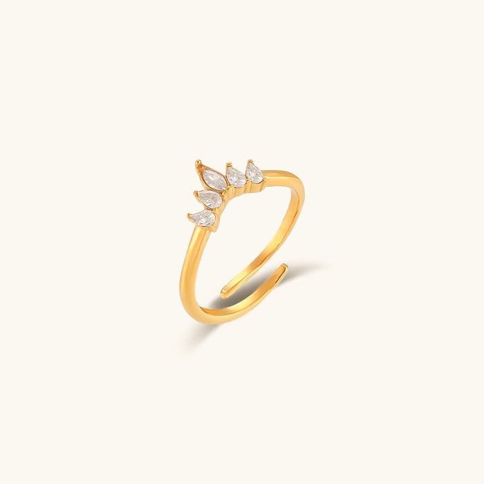 Women's Adjustable Ring with Leaf Crystal Motif