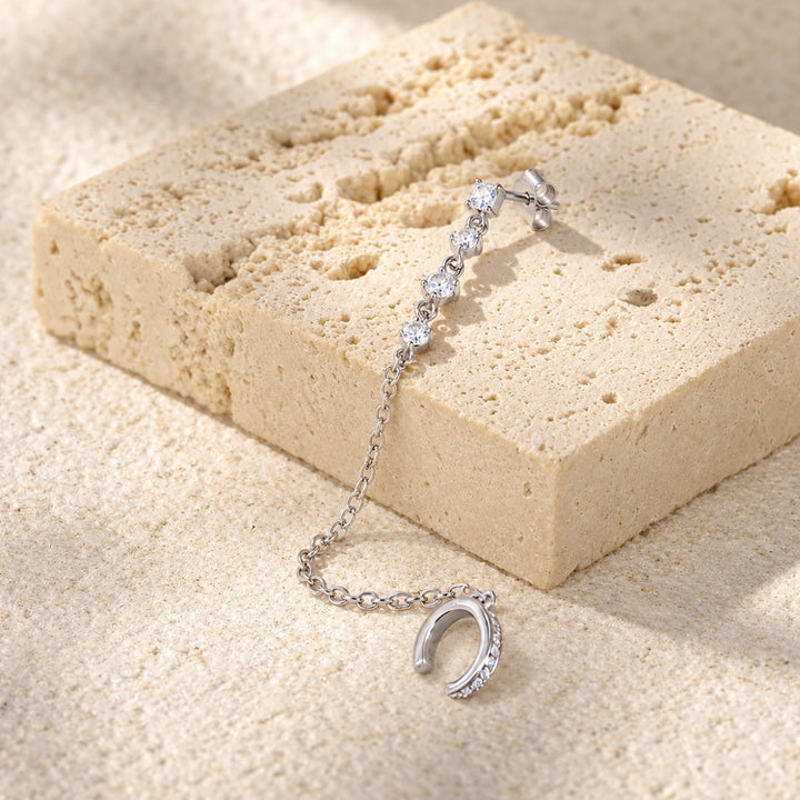 Gold-Plated Chain Cuff Earrings with Diamond Accents