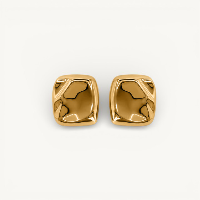 Women's Square Stud Earrings Polished Gold Finish