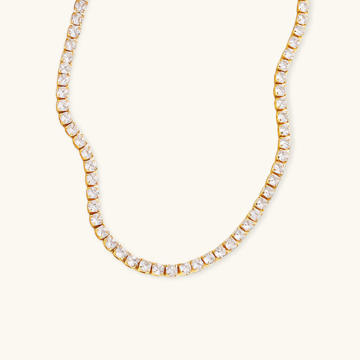 Diamond Simulant Tennis Necklace with 18K Gold Plating