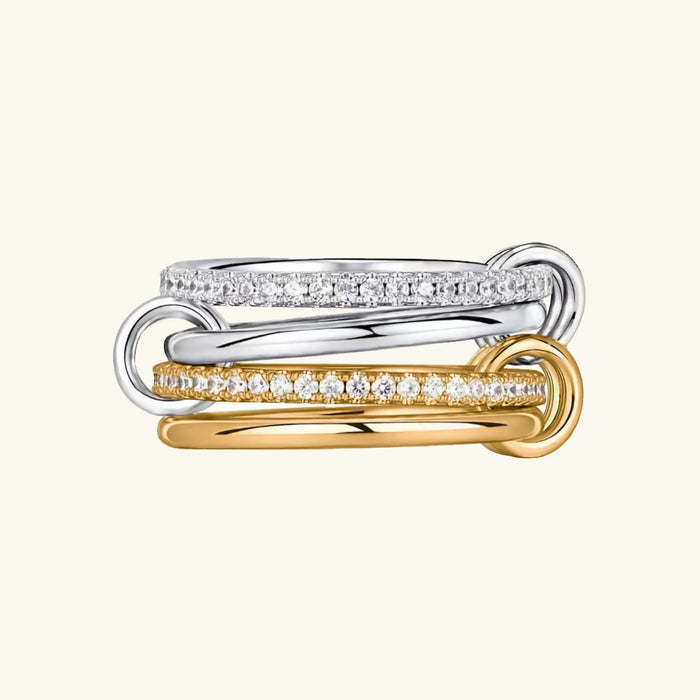 Women's Stacked Diamond Ring Two-Tone Gold Silver