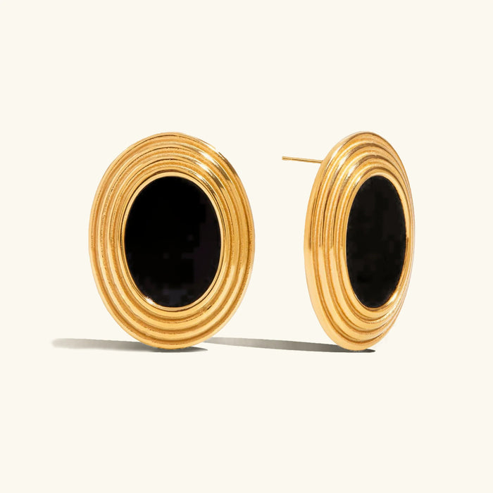 Gold Oval Stud Earrings with Enamel Centre