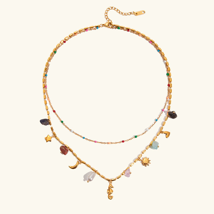 Women's Layered Charm Necklace with Star Moon Sun Charms