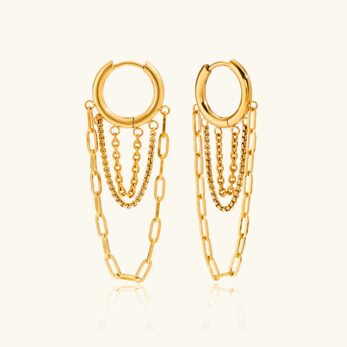 Women's Chain Detail Hoop Earrings with Layered Design