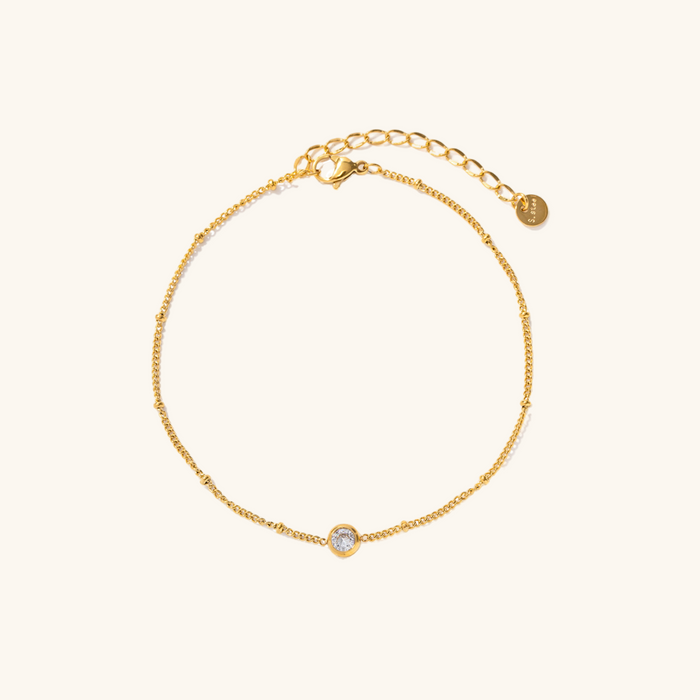 Gold Chain Anklet with Diamond Simulant Charm