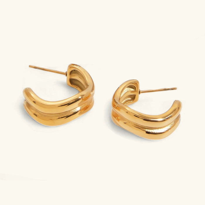 Women's Double Curve Hoop Earrings Sculptural Gold Stud