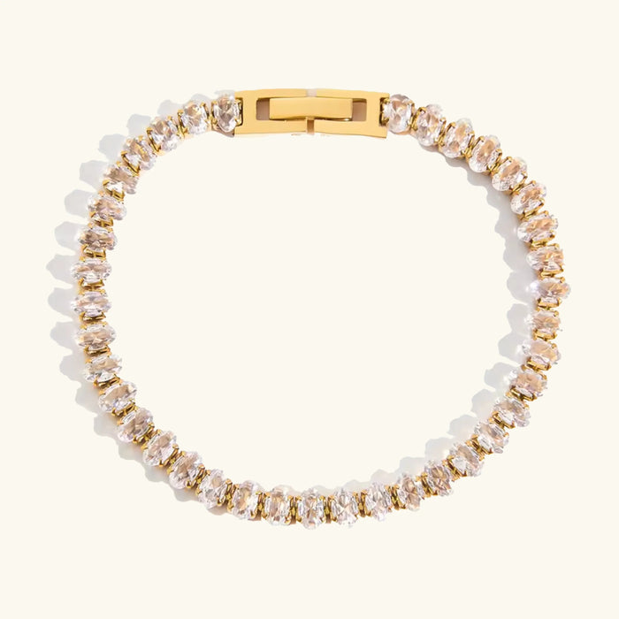 Oval Cut Tennis Bracelet with Gold Plating