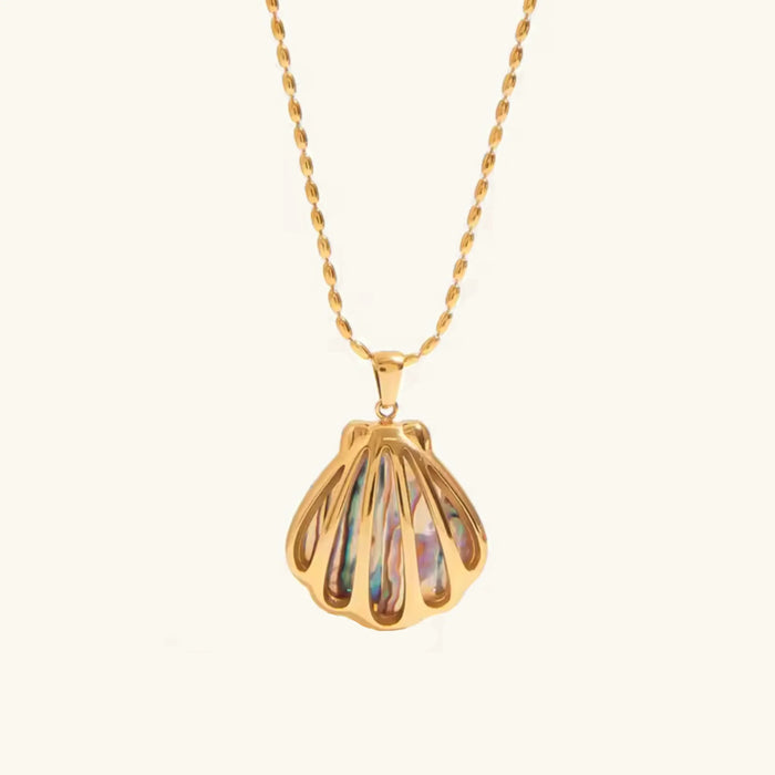 Seashell Pendant Necklace with Iridescent Inlay