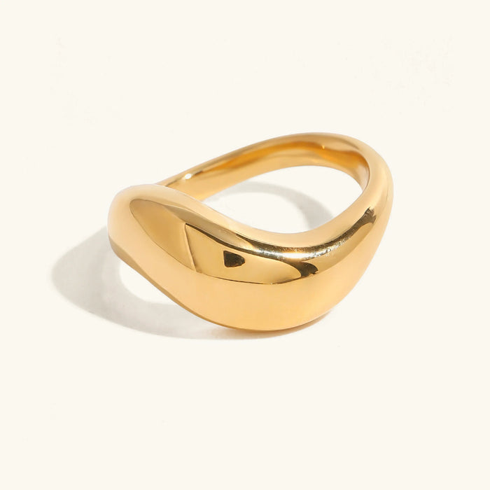 Women's Gold-Tone Curved Band Ring Smooth Wide Design