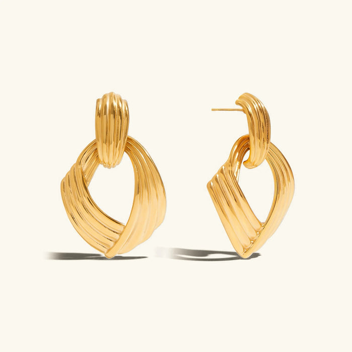 Women's Gold Ribbed Knot Hoop Earrings Post Back