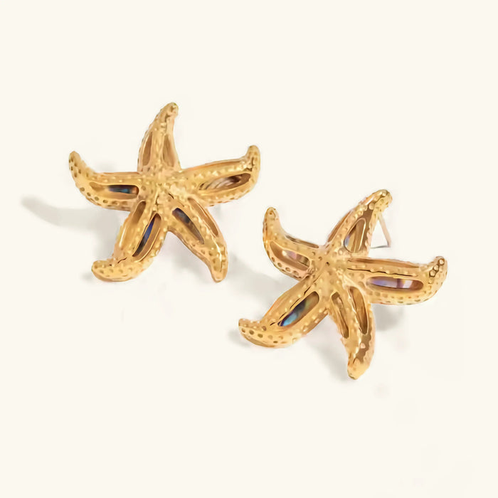 Women's Starfish Stud Earrings Textured 18k Gold Finish