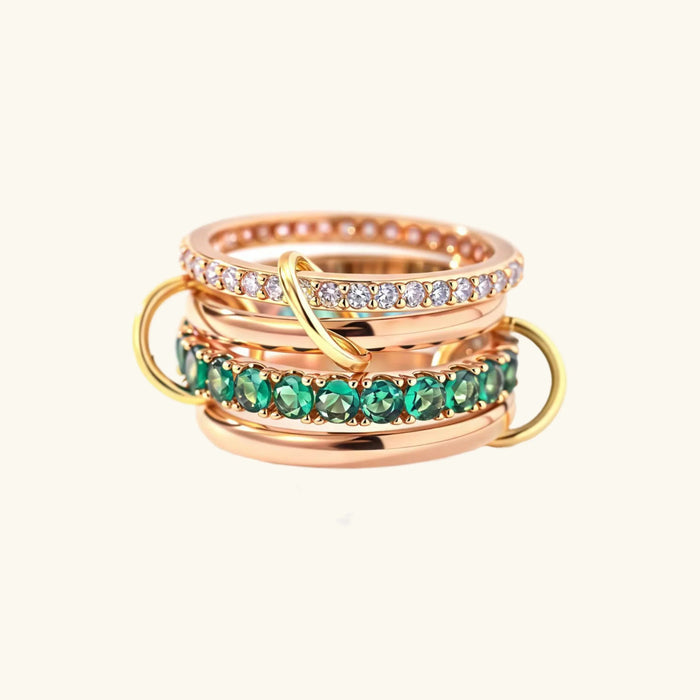 Women's Stacked Ring Set with Crystal and Emerald Stones