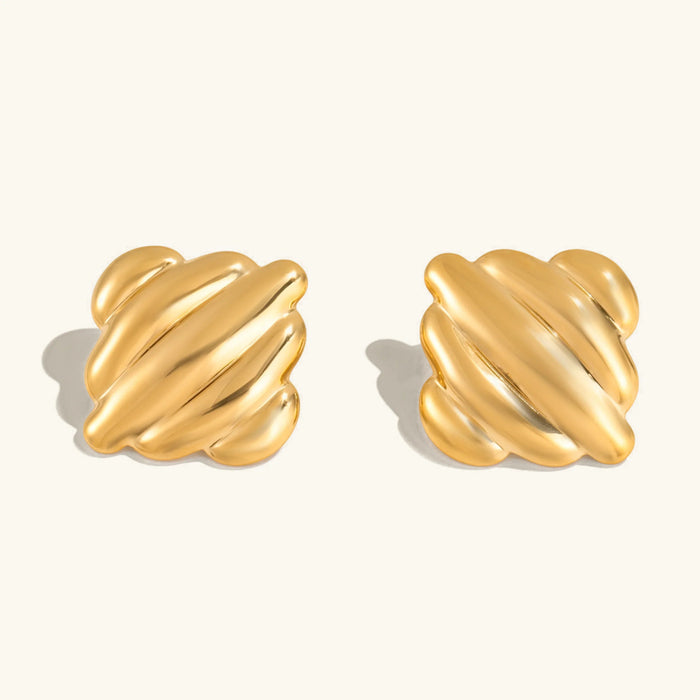Women's Twisted Gold Stud Earrings with Rippled Surface
