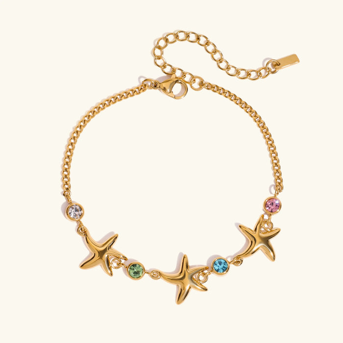 Starfish Charm Bracelet with Multicolour Crystals