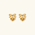 Gold Heart French Knot Earrings with Waterproof