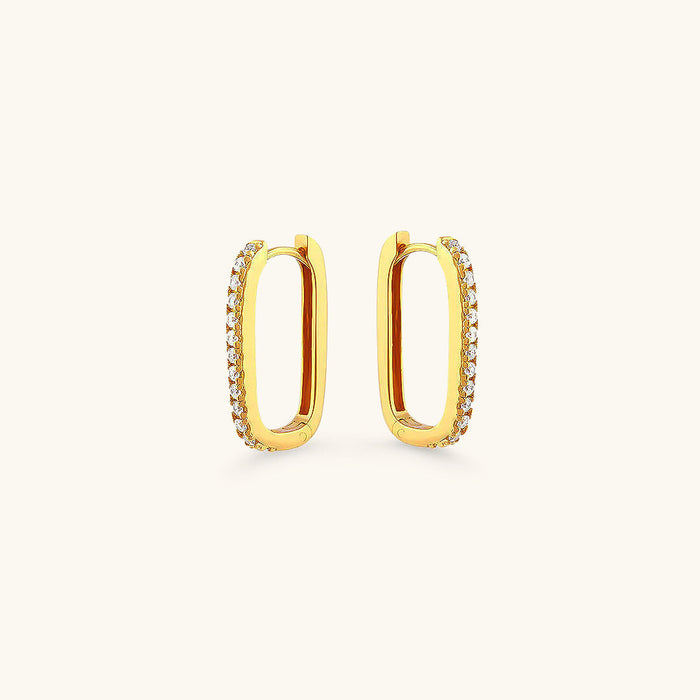 Gold-Plated Hoop Earrings with Oval Shape and Crystal Detail