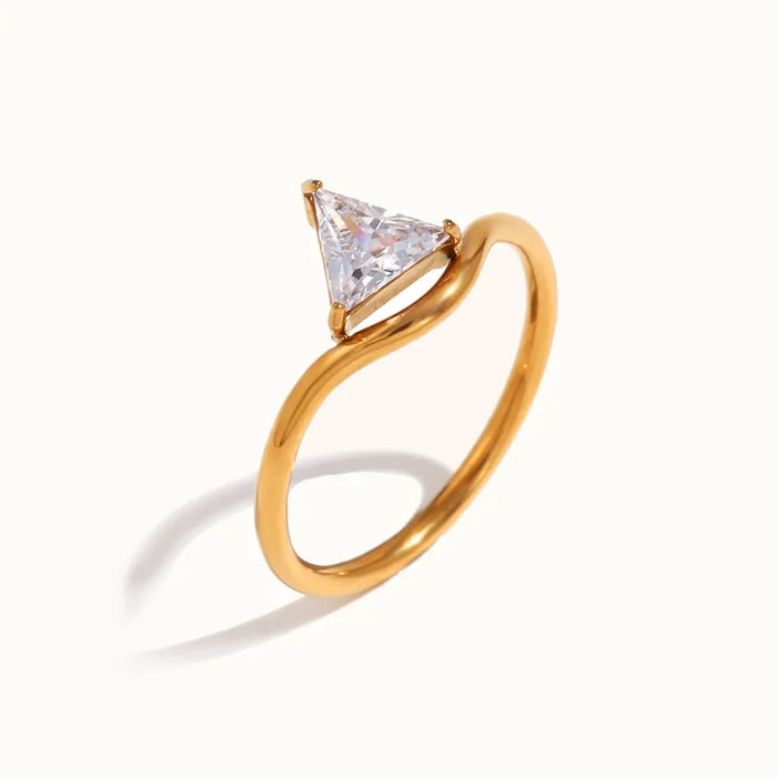 Women's Triangle-Cut Simulant Diamond Ring with Smooth Band