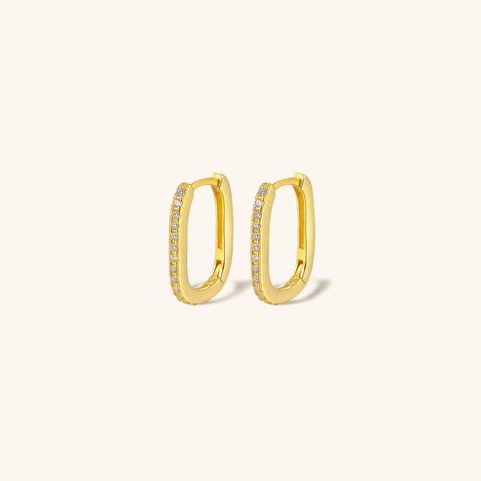 Oval Hoop Earrings with Diamond Simulants and Gold Plating