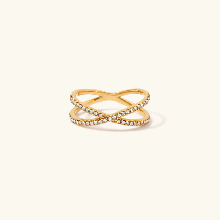 Women's Gold Crossover Ring with Diamond Simulants