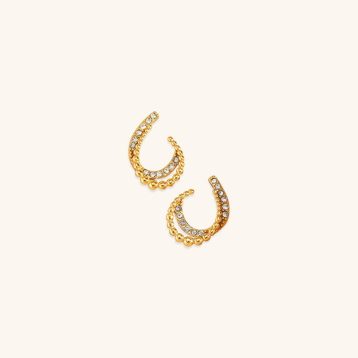 Gold Double-Row Hoop Earrings with Pavé Crystal Detail
