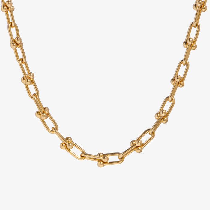 Elongated Link Chain Necklace with Beaded Detail