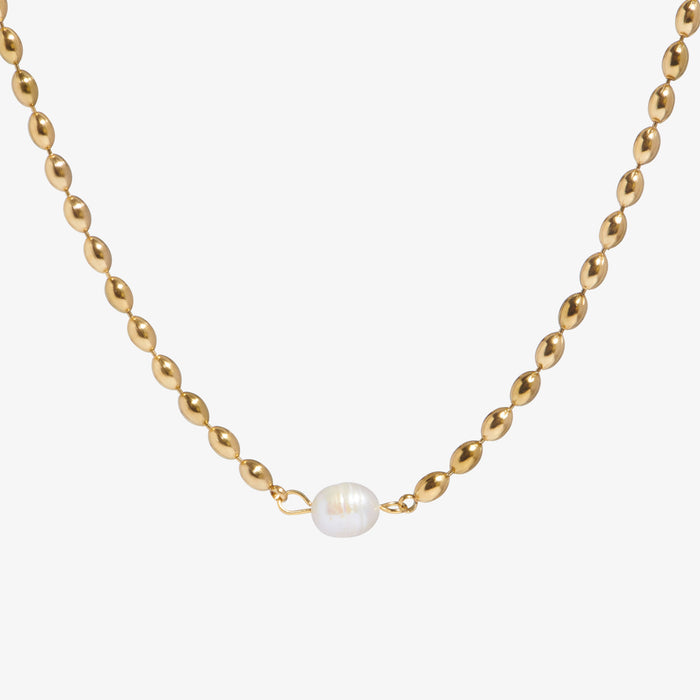 Pearl Chain Necklace with Oval Link Detail