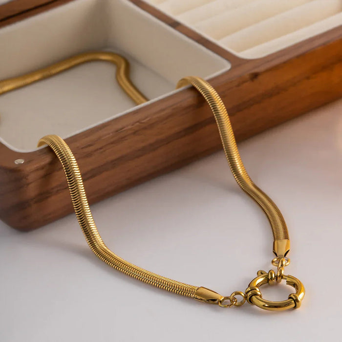 Gold-Plated Snake Chain Necklace with Round Pendant