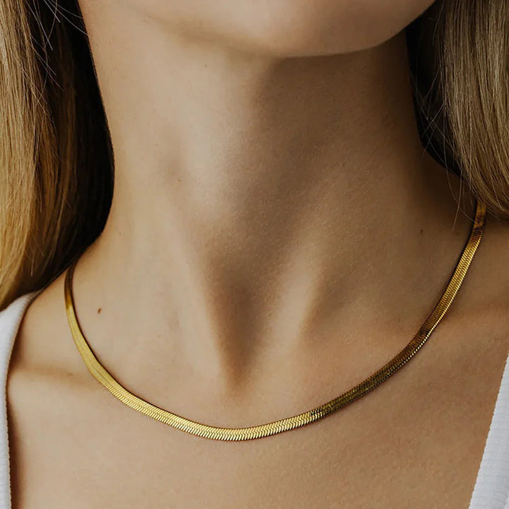 Gold-Plated Flat Herringbone Chain Necklace for Women